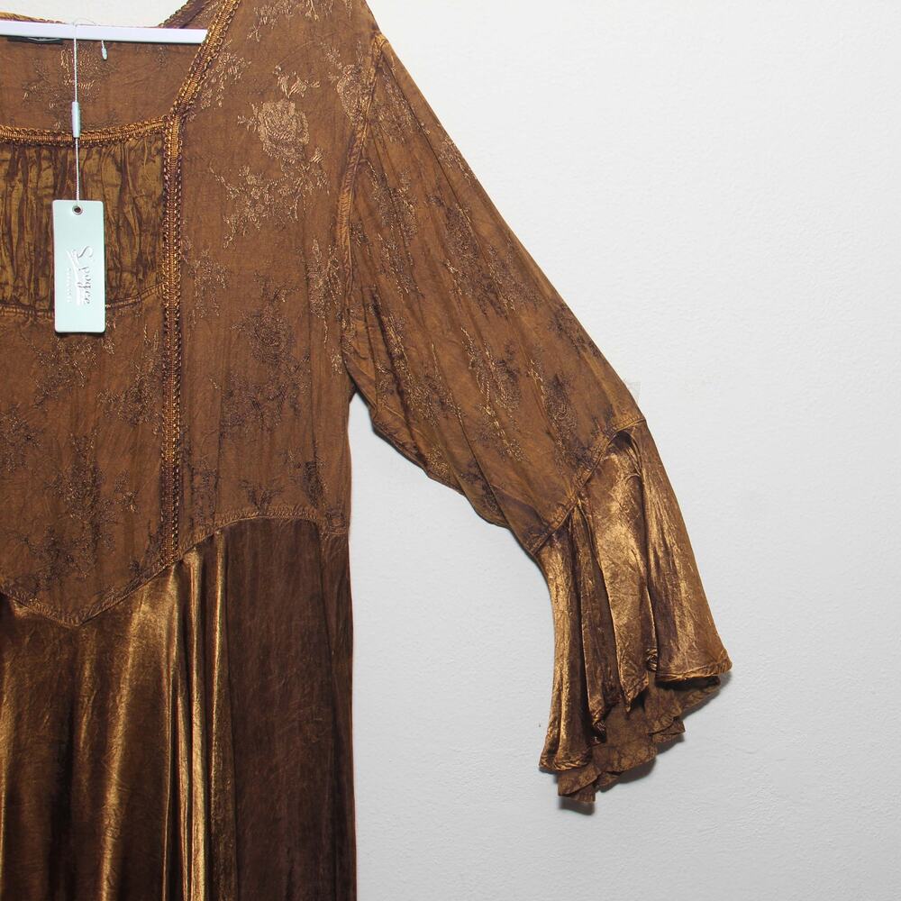 NEW L'Pogee Bronze Metallic Boho Renaissance Corset Back Dress Size 1X - Picture 5 of 8